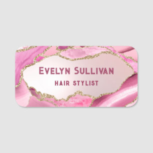 Pink agate faux foil name tag