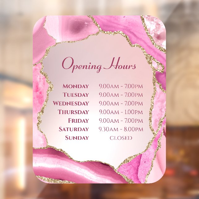 Pink Agate Faux Foil Opening Hours Window Cling (Sheet 2)