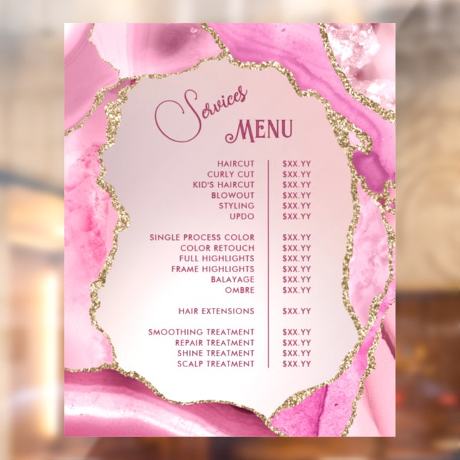Pink Agate Faux Foil Services Menu (Sheet 2)