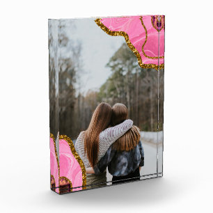 Pink Agate Geode Glitter BFF Family Friends Photo  Block