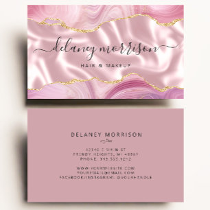 Pink Agate Gold Glitter Luxury Business Card