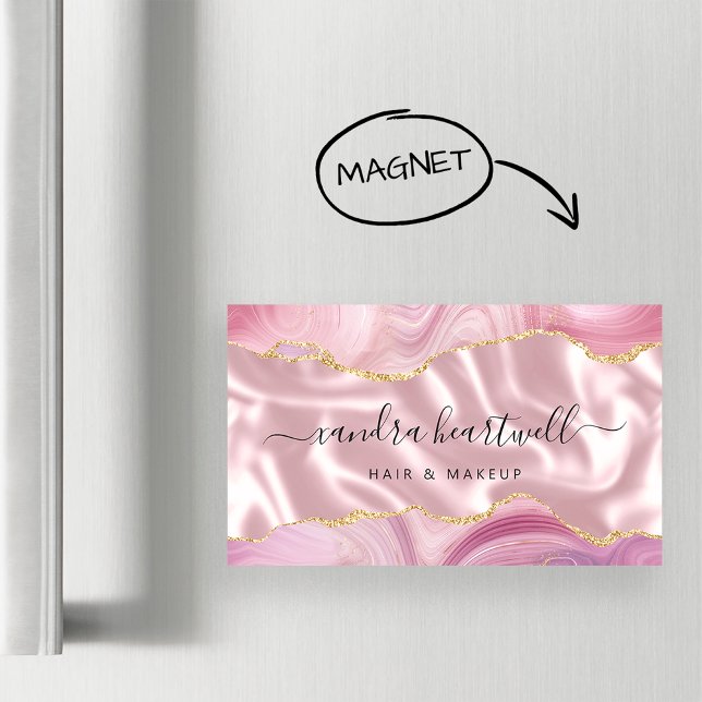Pink Agate Gold Glitter Luxury Magnetic Business Card (Creator Uploaded)