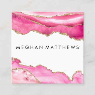 Pink Agate Gold Sparkle Beauty Stylist Makeup Square Business Card