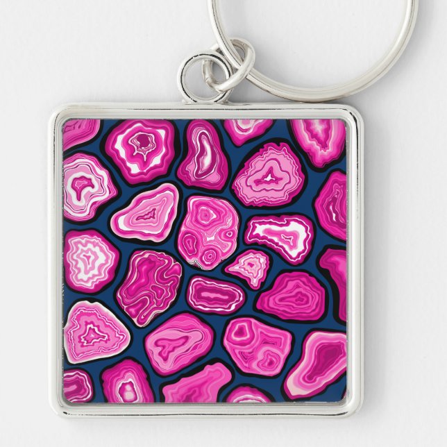 Pink agate slices key ring (Front)