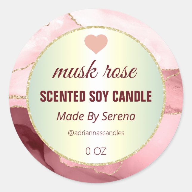 Pink Agate Soy Candle Product Labels (Front)