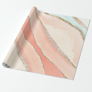 Pink Agate Turquoise Gold Elegant Modern Wrapping Paper