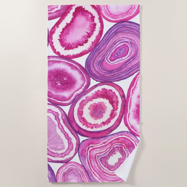 Pink agate watercolor beach towel (Front)