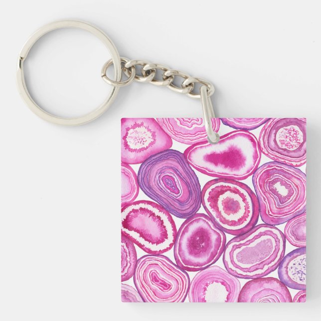 Pink agate watercolor key ring (Front)