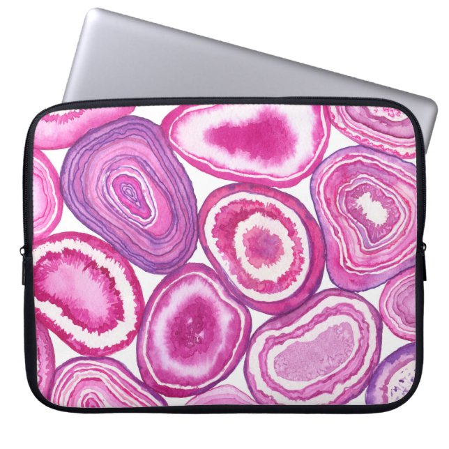 Pink agate watercolor laptop sleeve (Front)