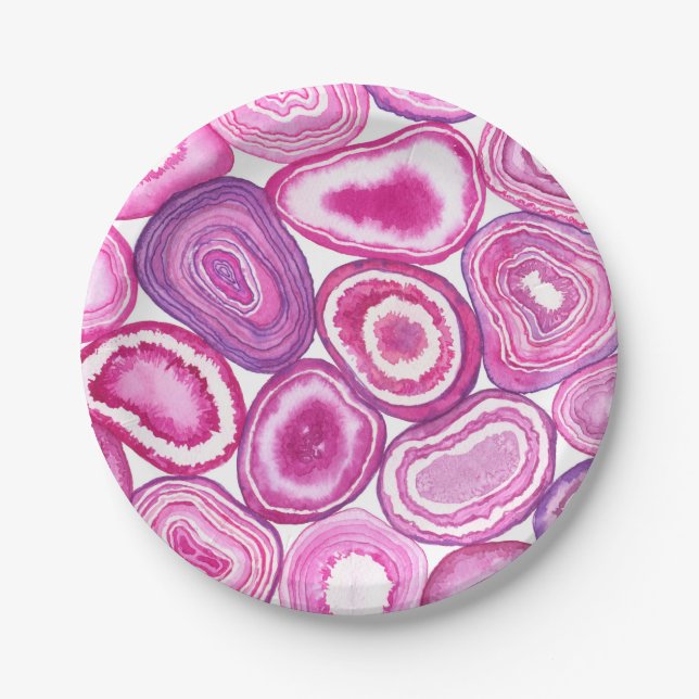 Pink agate watercolor paper plate (Front)