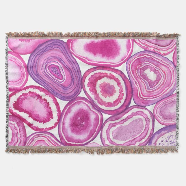 Pink agate watercolor throw blanket (Front)