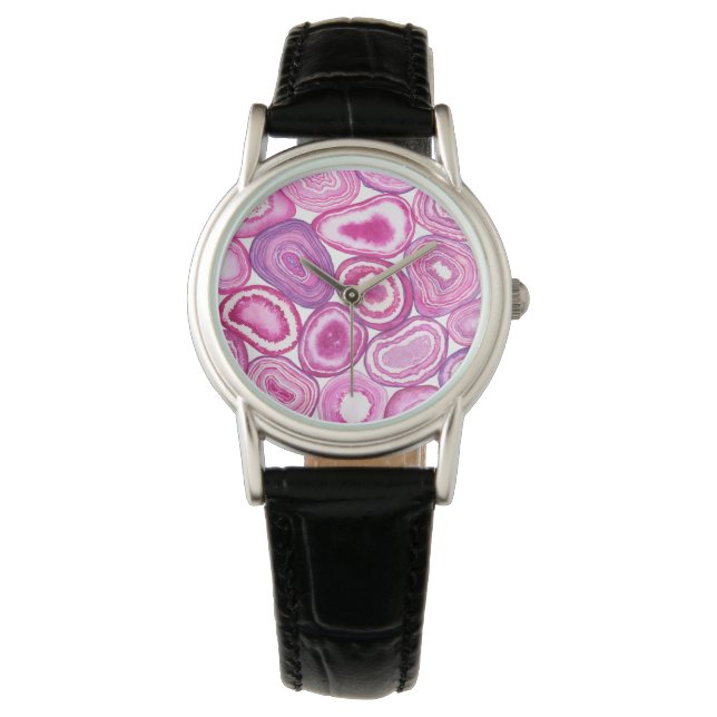 Pink agate watercolor watch (Front)