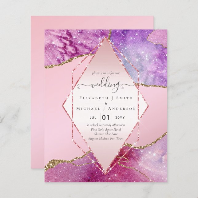 Pink AGATESparkles Wedding Invitations BUDGET (Front/Back)