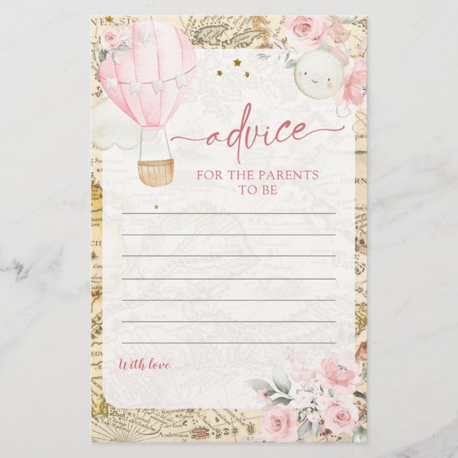 Pink Air Balloon Isn't she Onerderful Advice Card (Front)