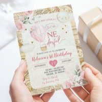 Pink Air Balloon Isn't she Onerderful Birthday