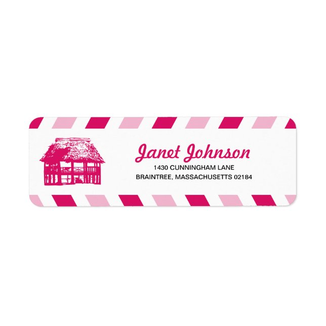 Pink Airmail Beach Hut RETURN ADDRESS Mailing (Front)