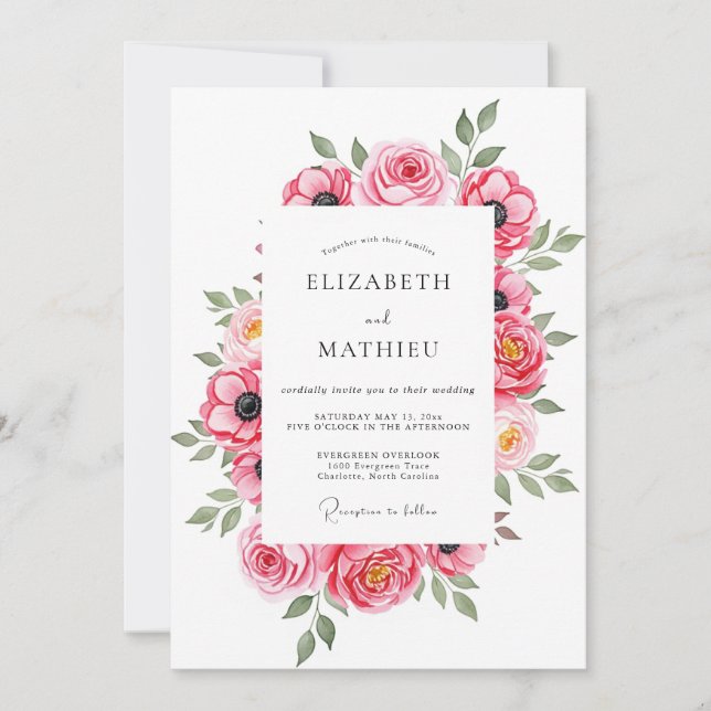 Pink Airy Spring Wedding Invitation (Front)