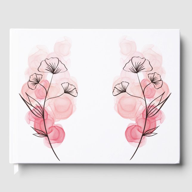 Pink Alcohol Ink Flowers Guest Book (Front)