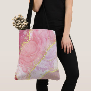 Pink Alcohol Ink Gold Elegant Tote Bag