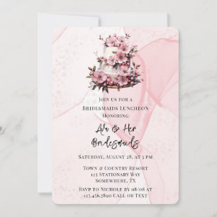 Pink Alcohol Ink Wedding Cake Bridesmaids Luncheon Invitation