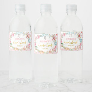 Pink Alice in Onederland Birthday Party Favors Water Bottle Label
