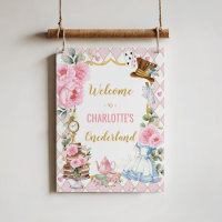 Pink Alice in Wonderland 1st Birthday Welcome
