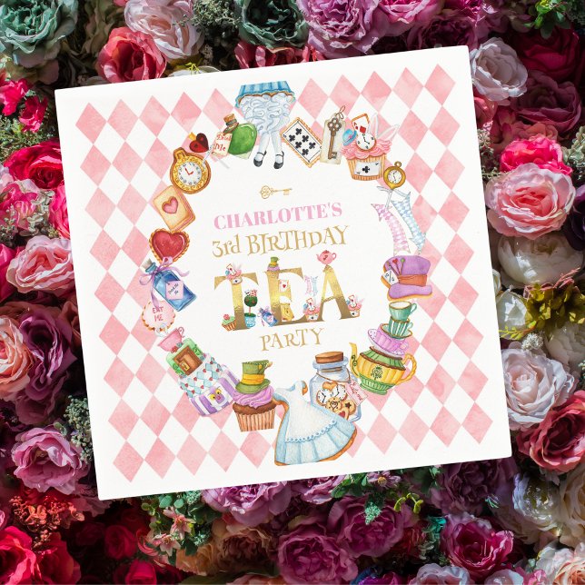 Pink Alice in Wonderland 3rd Birthday   Napkin (Creator Uploaded)