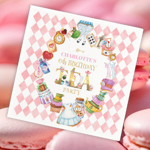 Pink Alice in Wonderland 6th Birthday Napkin