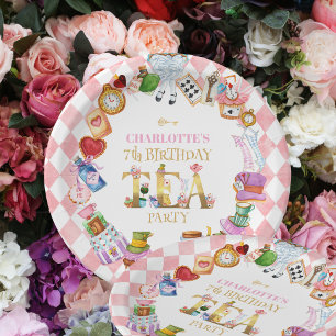 Pink Alice in Wonderland 7th Birthday   Paper Plate