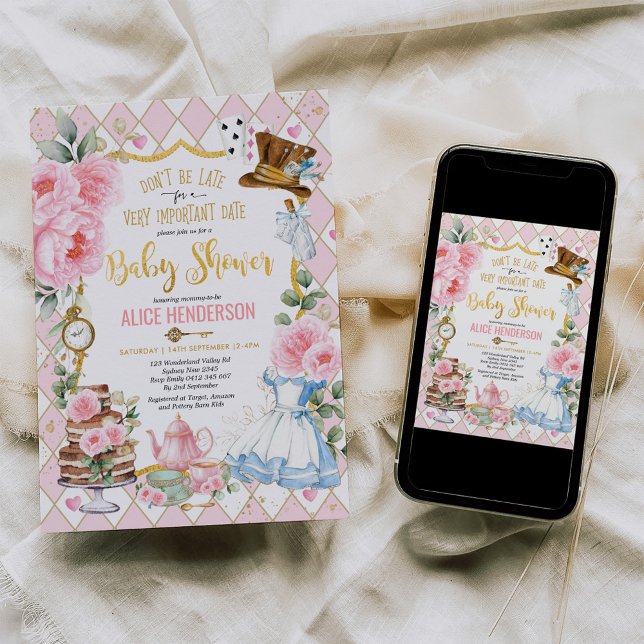 Pink Alice in Wonderland Mad Tea Party Baby Girl Invitation (Creator Uploaded)