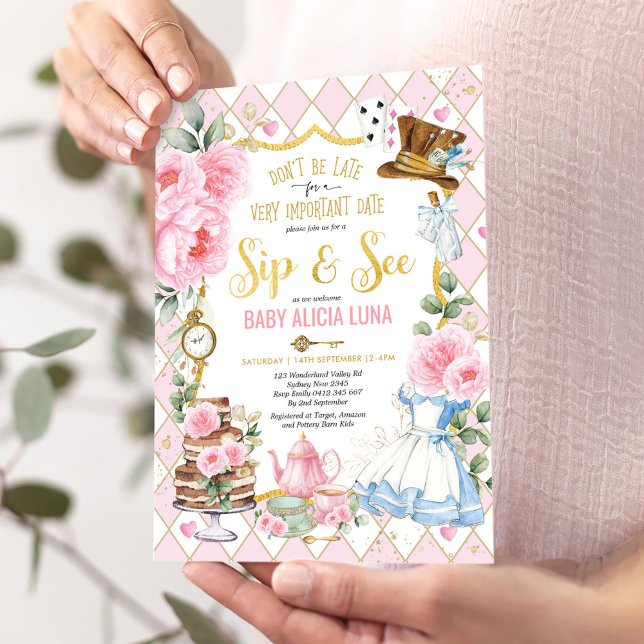 Pink Alice in Wonderland Sip & See Baby Shower Tea Invitation (Creator Uploaded)
