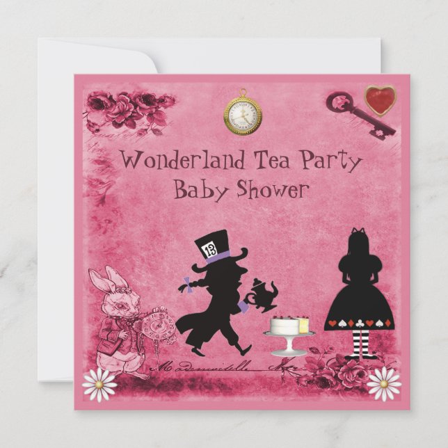 Pink Alice in Wonderland Tea Party Baby Shower Invitation (Front)