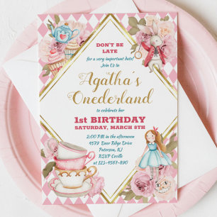 Pink Alice in Wonderland Tea Party Birthday Invita Invitation