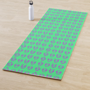 Pink Alien Faces Yoga Mat