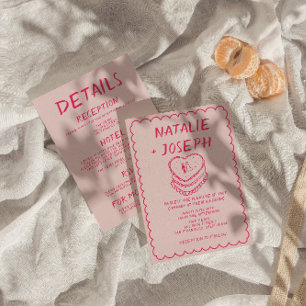 Pink All In One Hand Drawn Cake Frame Wedding Invitation