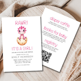 Pink All in One It's a Girl Dinosaur Baby Shower Invitation
