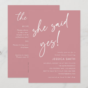 Pink All in One QR Code She Said Yes Bridal Shower Invitation