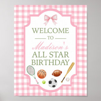 Pink All Star Sports Party Welcome Sign