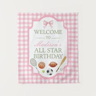 Pink All Star Sports Party Welcome Sign Tapestry