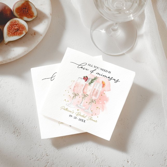 Pink All You Need Is Love & Mimosas Bridal Shower Napkin (Creator Uploaded)