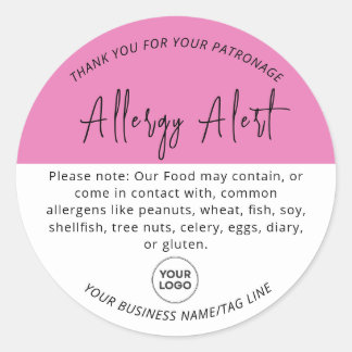 Pink Allergy Food Warning Alert Round Sticker