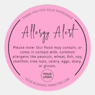 Pink Allergy Food Warning Round Sticker