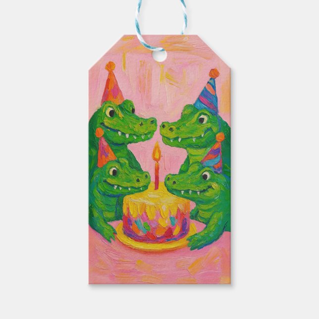Pink Alligator Happy Birthday Gift Tag (Front)