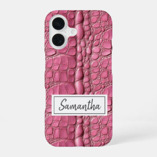 Pink Alligator Skin Personalised iPhone 16 Case
