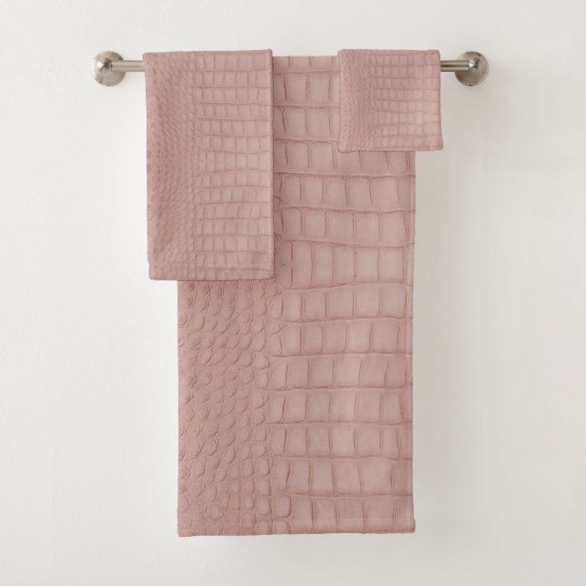 Pink Alligator Texture Print Bath Towel Set (Insitu)