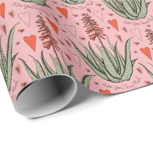 Pink Aloe You Vera Much Orange Aloe Plant & Heart Wrapping Paper