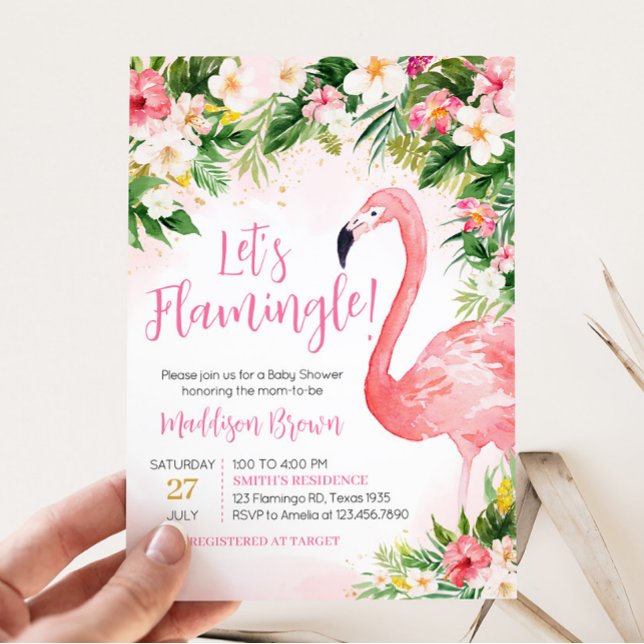 Pink Aloha Flamingo Baby Shower  Invitation (Girl Floral Flamingle Baby Shower Invitation)