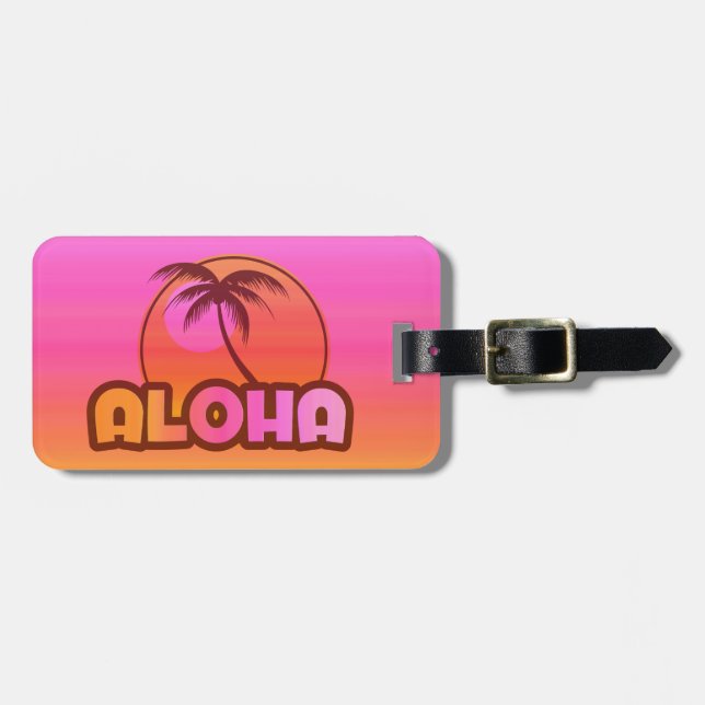 Pink Aloha Palm Luggage Tag (Front Horizontal)