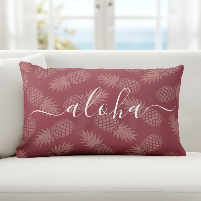 Pink Aloha Script Pineapple Pattern Simple Modern Lumbar Cushion (Creator Uploaded)