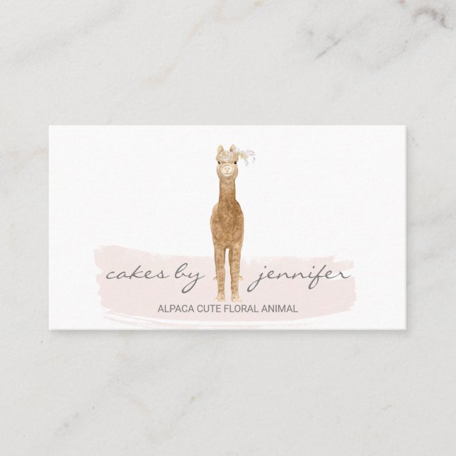 Pink Alpaca with Flower Business Card (Front)